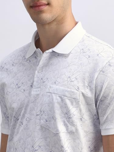 Men White Print Polo Neck T-Shirt
