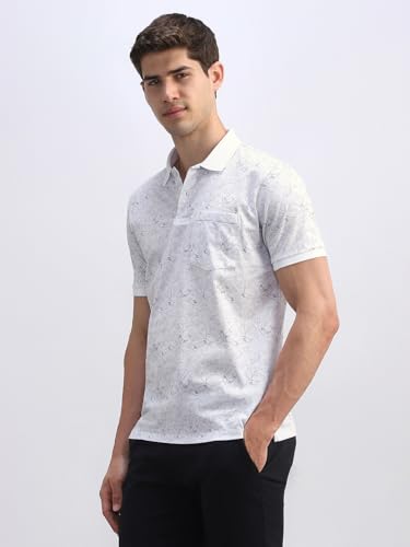 Men White Print Polo Neck T-Shirt
