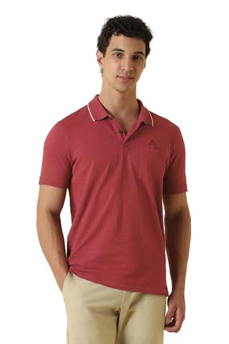 Men Red Textured Polo Neck T-Shirt
