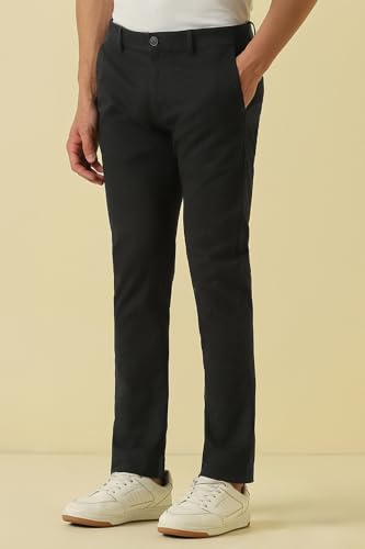 Men Black Textured Casual Trousers