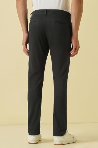 Men Black Textured Casual Trousers