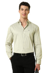 Men Beige Print Full Sleeves Formal Shirt