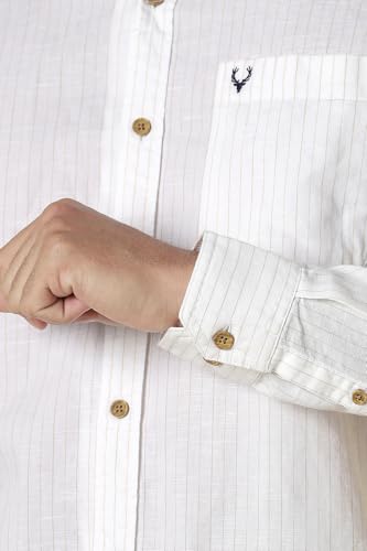 Men White Custom Fit Stripe Full Sleeves Casual Shirt