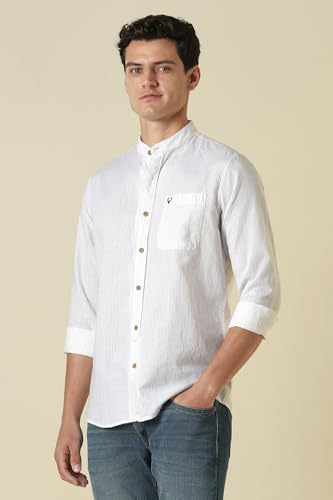 Men White Custom Fit Stripe Full Sleeves Casual Shirt
