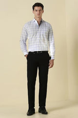 Men White Check Full Sleeves Formal Shirt