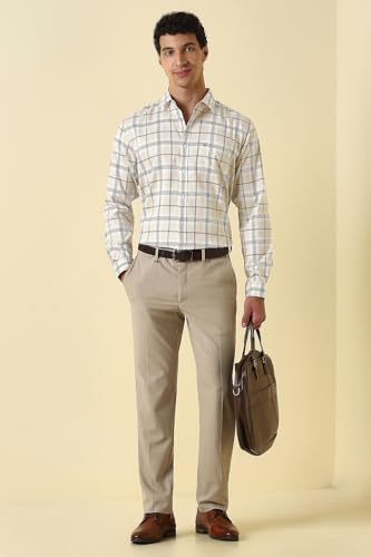 Men Beige Check Full Sleeves Formal Shirt