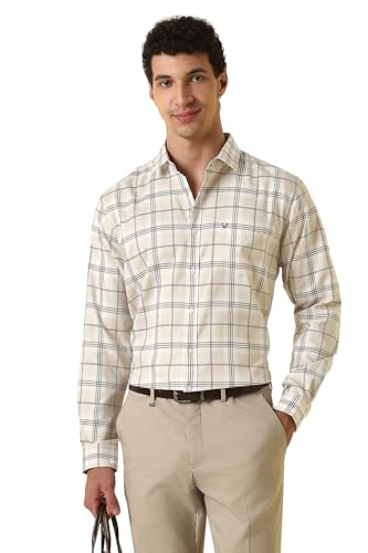 Men Beige Check Full Sleeves Formal Shirt