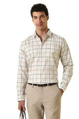 Men Beige Check Full Sleeves Formal Shirt