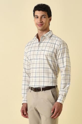 Men Beige Check Full Sleeves Formal Shirt