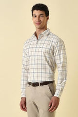 Men Beige Check Full Sleeves Formal Shirt