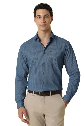Men Blue Print Full Sleeves Formal Shirt