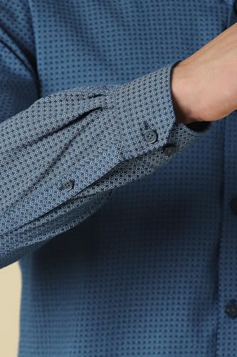 Men Blue Print Full Sleeves Formal Shirt
