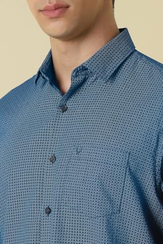Men Blue Print Full Sleeves Formal Shirt