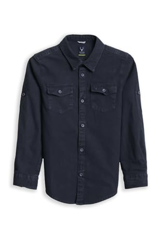 Boys Navy Textured Casual Shirt