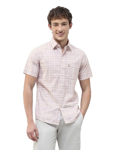 U.S.Polo Association Men's Tartan Checked Regular Fit Shirt (USSHT3224H_Pink_46)