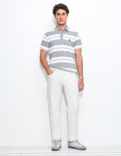 U.S.Polo Association Men's Horizontal Striped Slim Fit Polo Shirt (USTSH3360_Light Grey_3XL)