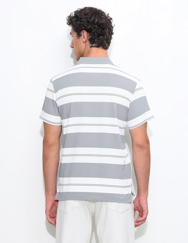 U.S.Polo Association Men's Horizontal Striped Slim Fit Polo Shirt (USTSH3360_Light Grey_3XL)