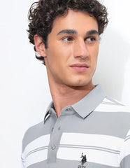 U.S.Polo Association Men's Horizontal Striped Slim Fit Polo Shirt (USTSH3360_Light Grey_3XL)