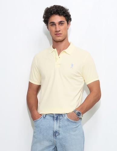 U.S.Polo Association Men's Solid Slim Fit Polo Shirt (USTSH3361_Yellow_L)