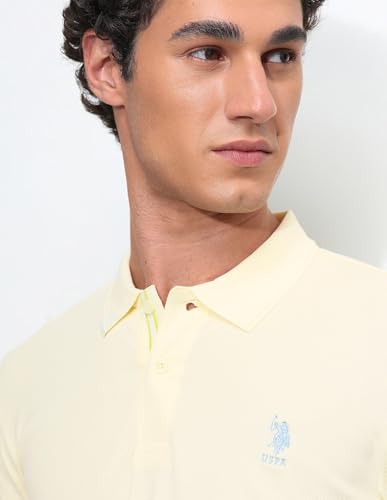 U.S.Polo Association Men's Solid Slim Fit Polo Shirt (USTSH3361_Yellow_L)