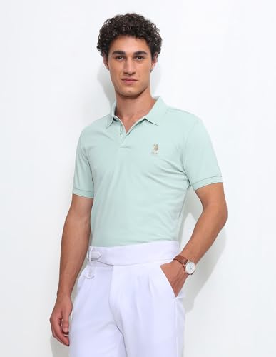 U.S.Polo Association Men's Solid Slim Fit Polo Shirt (USTSH3362_Light Green_L)