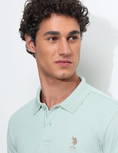 U.S.Polo Association Men's Solid Slim Fit Polo Shirt (USTSH3362_Light Green_L)