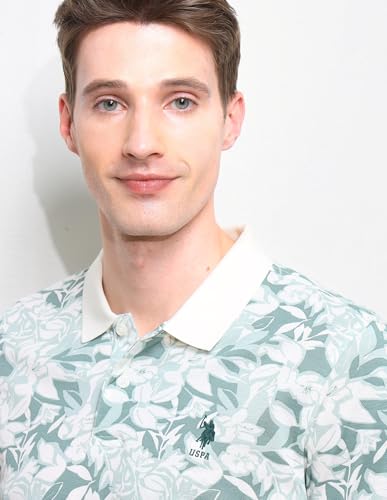 U.S.Polo Association Men's Floral Printed Slim Fit Polo Shirt