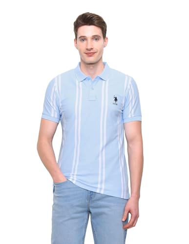 U.S.Polo Association Men's Vertical Striped Slim Fit Polo Shirt (USTSH3385_Blue_S)