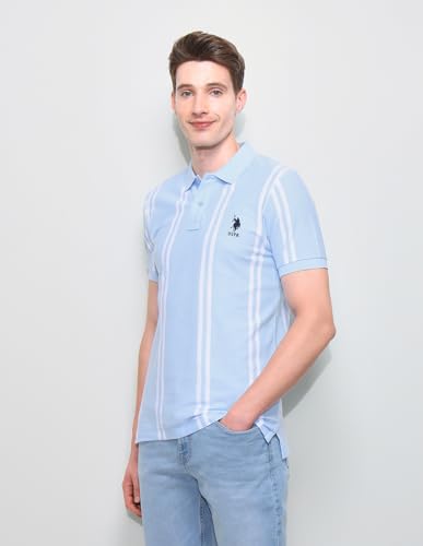 U.S.Polo Association Men's Vertical Striped Slim Fit Polo Shirt (USTSH3385_Blue_S)
