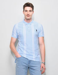 U.S.Polo Association Men's Vertical Striped Slim Fit Polo Shirt (USTSH3385_Blue_S)