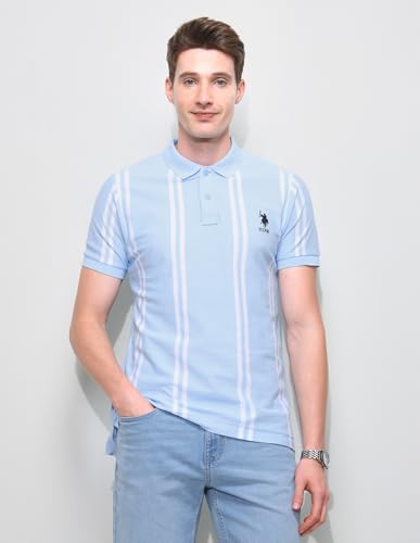 U.S.Polo Association Men's Vertical Striped Slim Fit Polo Shirt (USTSH3385_Blue_S)