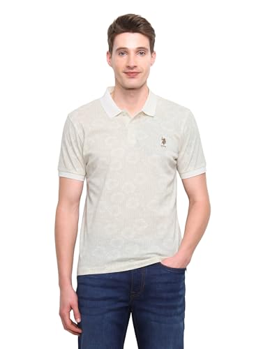 U.S.Polo Association Men's Floral Vertical Striped Slim Fit Polo Shirt (USTSH3387_Off White_L)