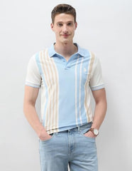U.S.Polo Association Men's Self Design Vertical Striped Slim Fit Polo Shirt (USTSH3388_Light Blue_L)
