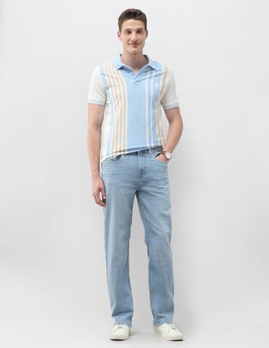 U.S.Polo Association Men's Self Design Vertical Striped Slim Fit Polo Shirt (USTSH3388_Light Blue_L)