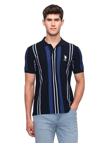 U.S.Polo Association Men's Vertical Striped Slim Fit Polo Shirt (USTSH3392_Navy_3XL)
