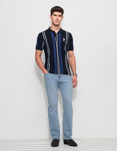 U.S.Polo Association Men's Vertical Striped Slim Fit Polo Shirt (USTSH3392_Navy_3XL)