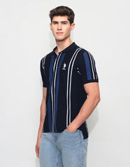 U.S.Polo Association Men's Vertical Striped Slim Fit Polo Shirt (USTSH3392_Navy_3XL)