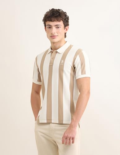 U.S.Polo Association Men's Sotogrande Vertical Striped Polo Shirt (USTSH3417_Beige_XL)
