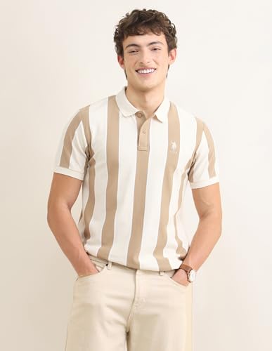 U.S.Polo Association Men's Sotogrande Vertical Striped Polo Shirt (USTSH3417_Beige_XL)
