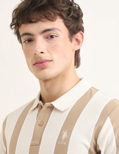 U.S.Polo Association Men's Sotogrande Vertical Striped Polo Shirt (USTSH3417_Beige_XL)