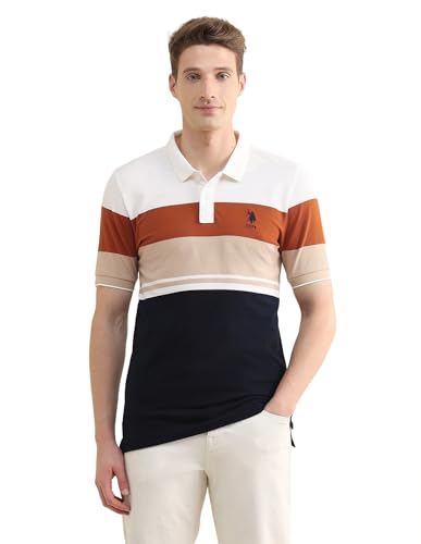 U.S.Polo Association Men's Colourblocked Slim Fit Polo Shirt (USTSH3426_Rust_3XL)