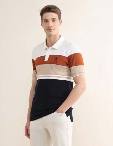 U.S.Polo Association Men's Colourblocked Slim Fit Polo Shirt (USTSH3426_Rust_3XL)