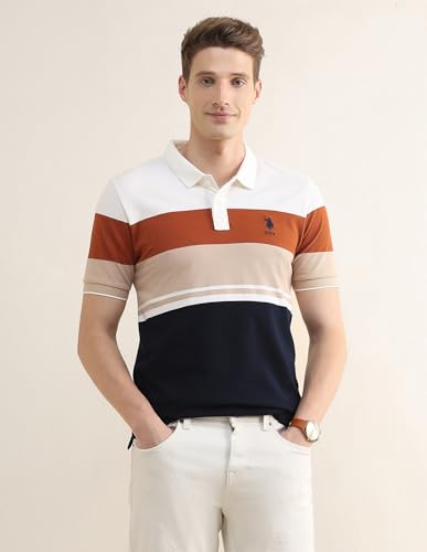 U.S.Polo Association Men's Colourblocked Slim Fit Polo Shirt (USTSH3426_Rust_3XL)