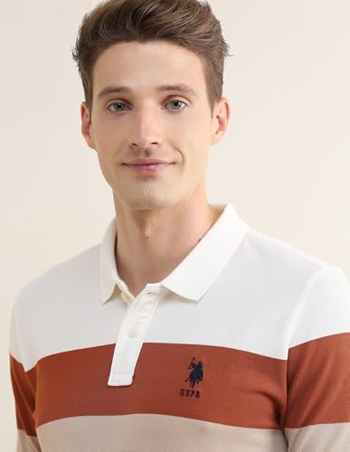 U.S.Polo Association Men's Colourblocked Slim Fit Polo Shirt (USTSH3426_Rust_3XL)