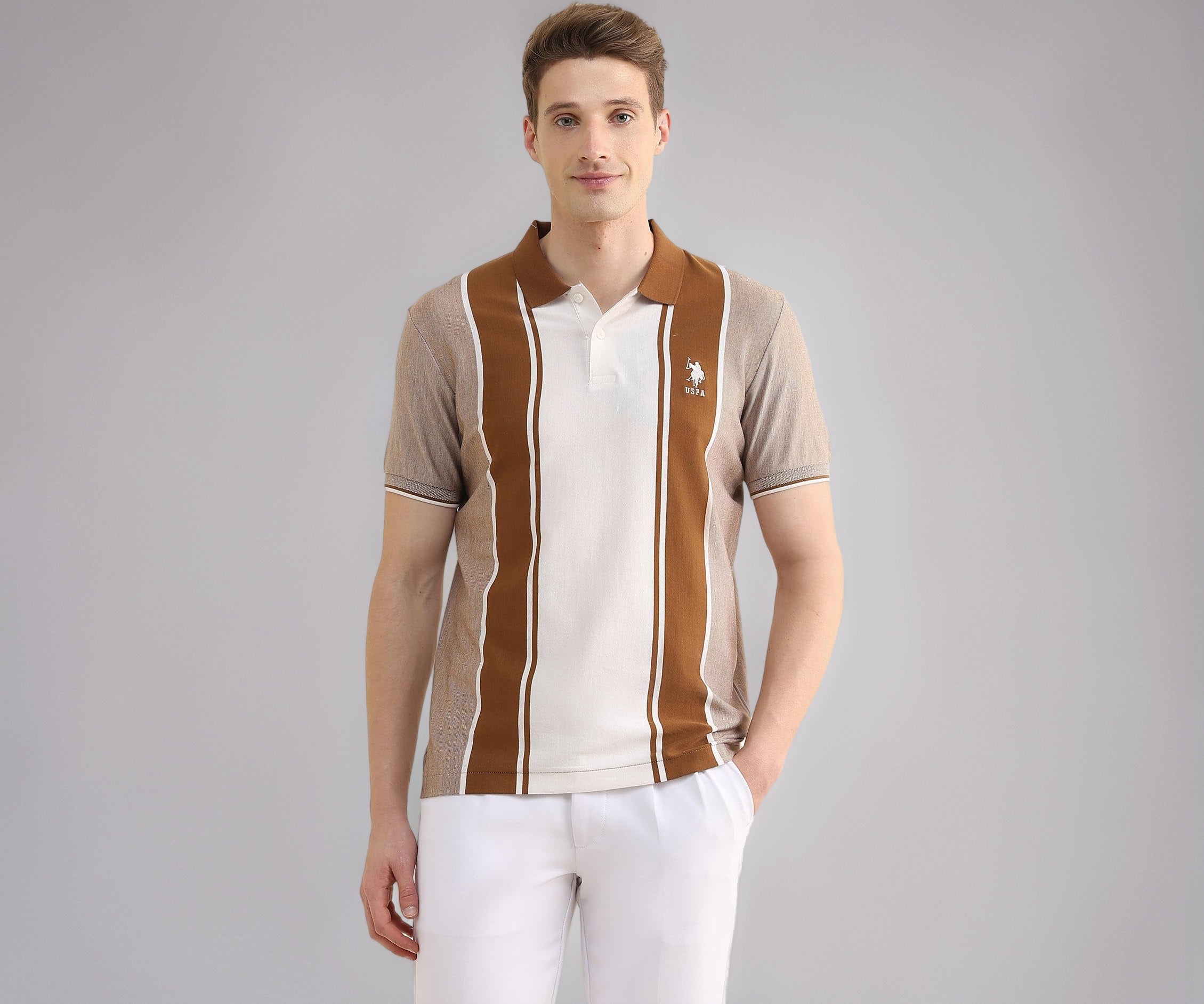 U.S.Polo Association Men's Colourblocked Slim Fit Polo Shirt