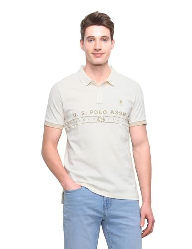U.S.Polo Association Men's Brand Embroidered Slim Fit Polo Shirt (USTSH3435_Beige_XXXL)