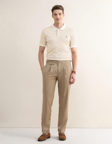 U.S.Polo Association men's tropical printed slim fit polo shirt with short sleeves and button collar, casual men's upper wear.