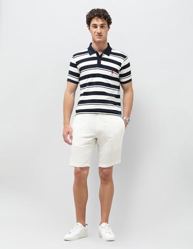 U.S.Polo Association men's navy horizontal striped slim fit polo shirt, short sleeve, casual upper wear, 3XL size.