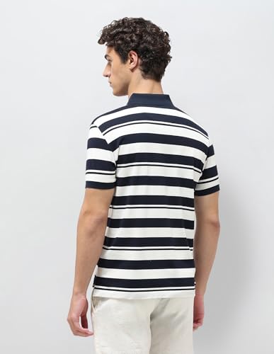 U.S.Polo Association men's navy horizontal striped slim fit polo shirt, long sleeves, classic design, size 3XL.