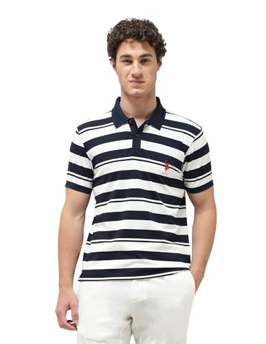 U.S.Polo Association men's navy horizontal striped slim fit polo shirt, short sleeve T-shirt, size 3XL, casual upper wear.